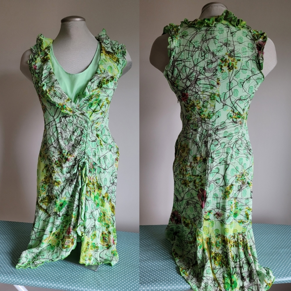 Christian lacroix Green floral ruffle dress